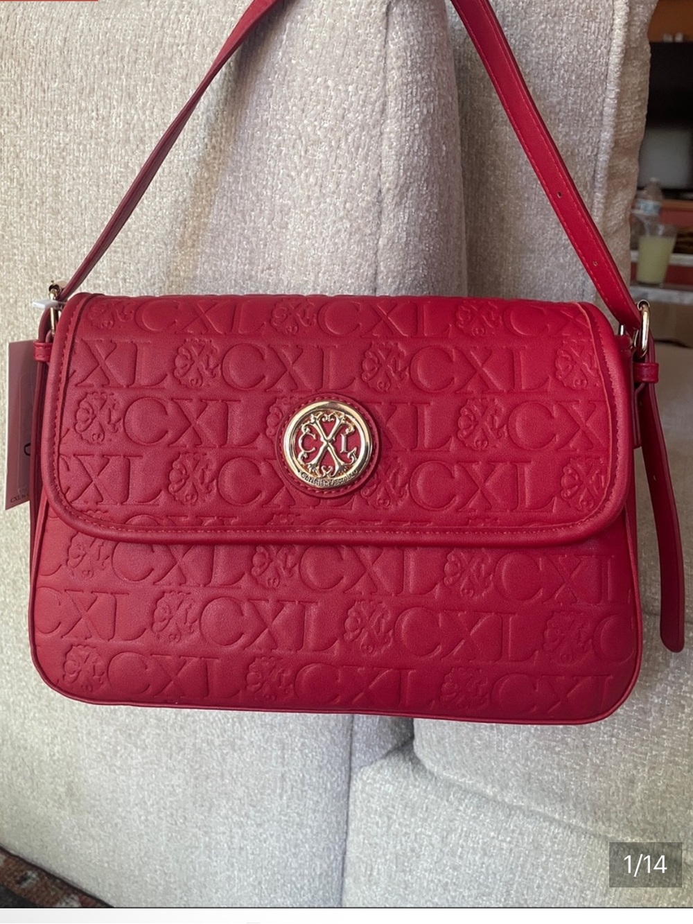 CXL by Christian Lacroix Clara Embossed Logo Red Shoulder Bag NWT
